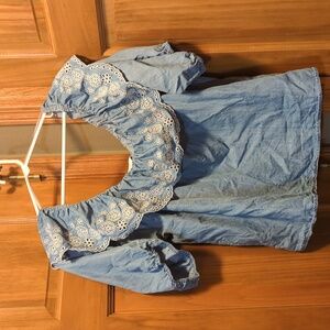 16/18 Ruffle Collar Eyelet Detailed Off Shoulder Slightly Cropped Denim like 👕